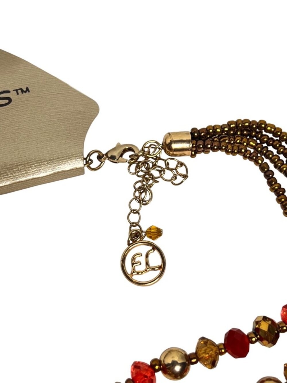 Erica Lyons Gold Tone Red And Champaign Beaded Necklace (6309) - Picture 6 of 6